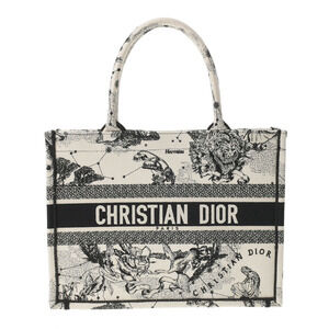 CHRISTIAN DIOR Book Tote White Black Canvas Embroidery Handbag